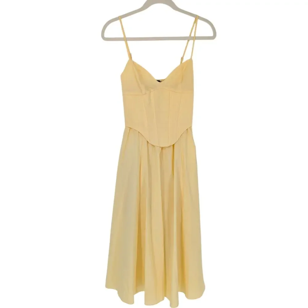 Babyboo Mariella Midi Dress Lemon Corset Lace-Up Fit & Flare XS NWT